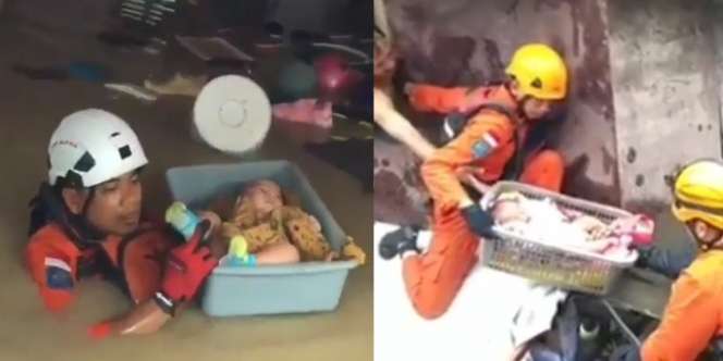 Detik-detik Menegangkan Evakuasi Bayi di Tengah Kepungan Banjir Jakarta