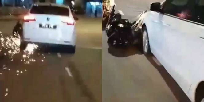 Viral Mobil Tabrak dan Seret Motor Hingga Puluhan Kilometer