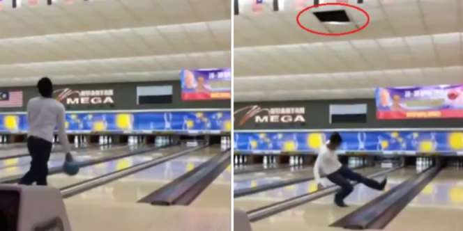Lempar Bola Bowling, Pria Ini Malah Hancurkan Langit-langit
