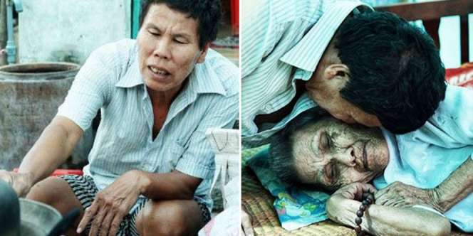 Kisah Haru Pria Cacat Mental Rawat Sang Ibu yang Sudah Renta
