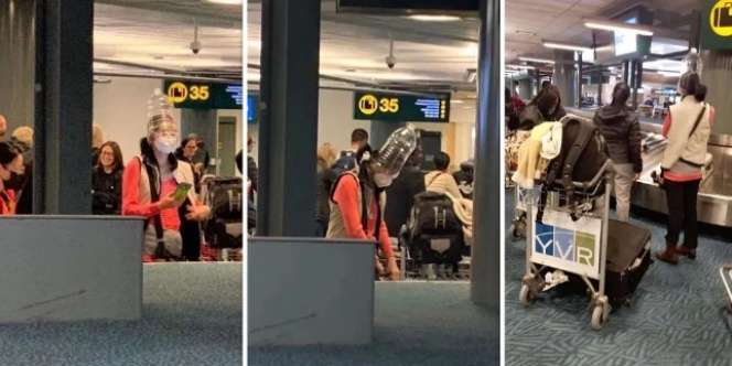 Takut Terpapar Virus Corona, Wanita Ini Tutupi Kepala Pakai Galon Air