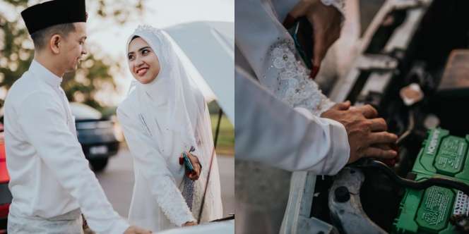 Bak Drama FTV, Kisah Cinta Pengantin Ini Berawal di Mobil Mogok