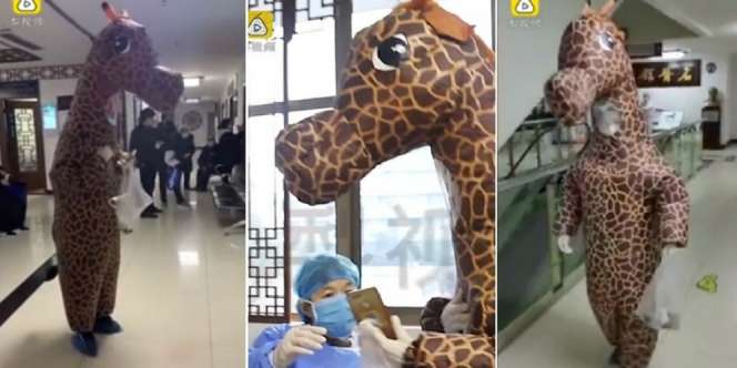 Kehabisan Masker Pencegah Virus Corona, Wanita Pakai Kostum Jerapah