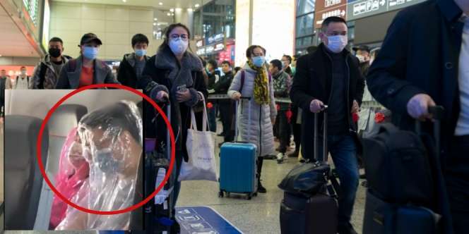 Takut Tertular Corona, Penumpang Pesawat Bungkus Seluruh Tubuh Pakai Plastik