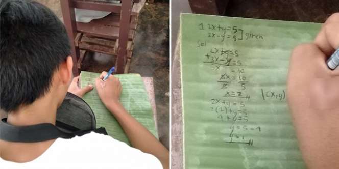 Terlalu Miskin Buat Beli Buku, Siswa Ini Menulis Pelajaran di Daun Pisang