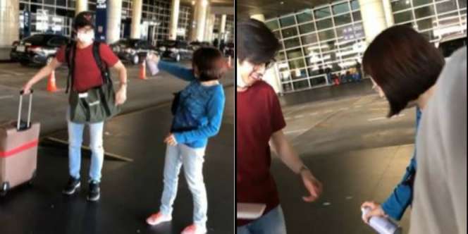 Tak Ada Pelukan, Ibu Langsung Semprot Anak Pakai Disinfektan Saat di Bandara