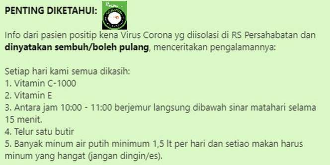Hoaks! Berjemur Bisa Terhindar dari Virus Corona
