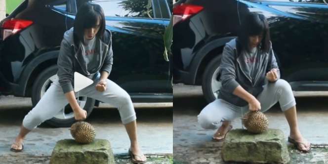Lupakan Golok, Pesilat Cantik Ini Sekali Pukul Hancurkan Durian