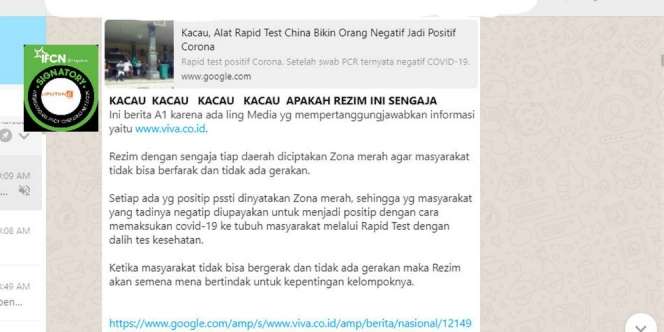 Hoax! Kabar Virus Covid-19 Disuntik ke Tubuh Lewat Rapid Test