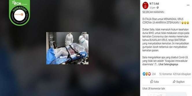 Bakteri Jadi Penyebab Kematian Pasien Positif Covid-19? Cek Faktanya