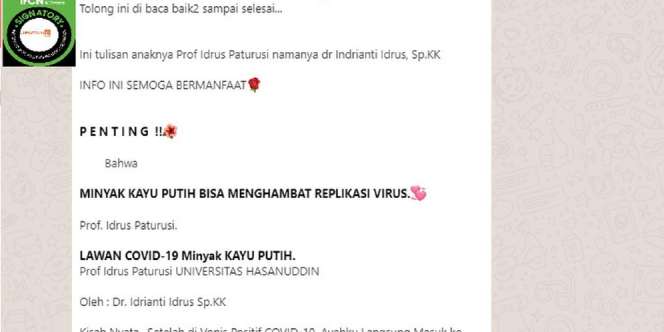 Viral Tulisan Dokter Sebut Minyak Kayu Putih Penangkal Corona, Ini Faktanya