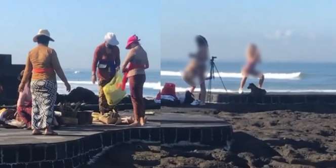 Viral Influencer Bule Squat Sambil Berbikini Dekat Warga Bali Sedang Ibadah