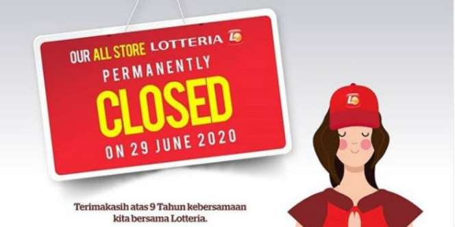 Pamit, Lotteria Tutup Gerai di Indonesia Mulai 29 Juni 2020