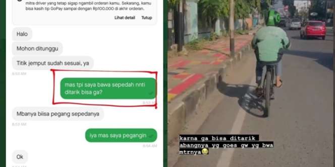 Viral Driver Ojol Gowes Sepeda Pelanggan yang Kelelahan