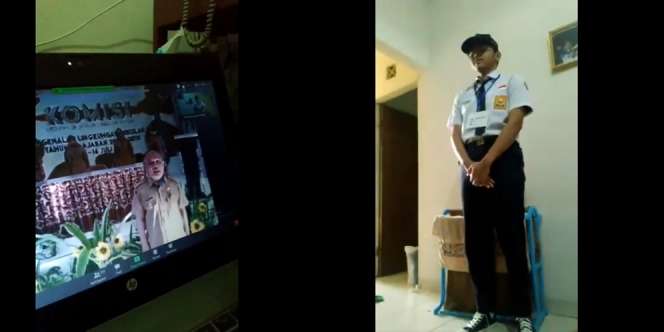 Viral Siswa Sekolah Upacara Online, Netizen Ngakak! 