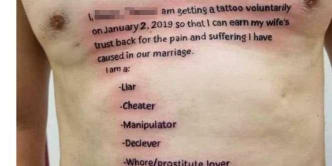 Balasan Paling Pedih bagi Suami Tukang Selingkuh, Tato Pernyataan Tobat di Perut