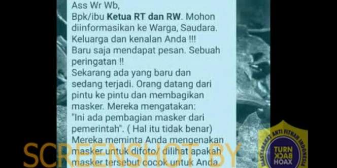 Viral Pesan Hoax Pembagian Masker Gratis Dibubuhi Obat Bius