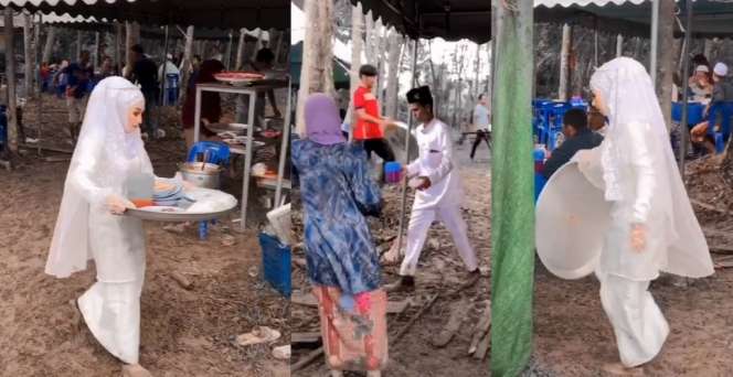 Viral Video Pasangan Pengantin Berkalang Lumpur, Angkat Nampan dan Kaki Nyeker