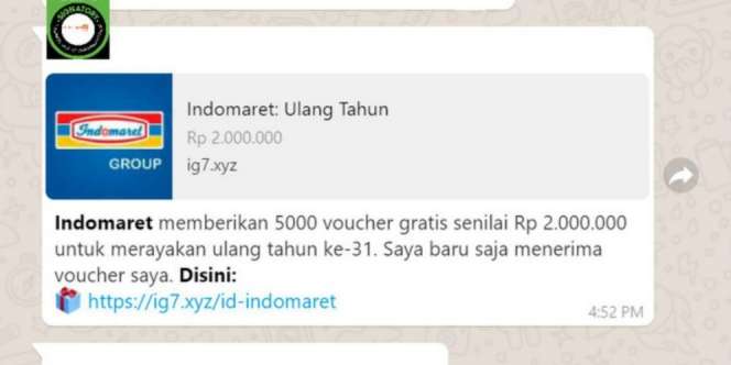 Viral Kabar Indomaret Sebar Voucher Rp2 Juta, Cek Dulu Faktanya