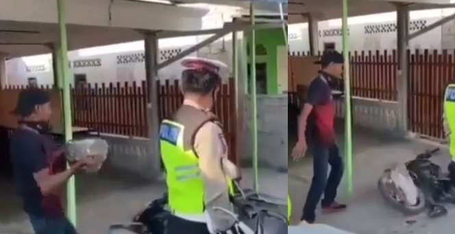 Kesal Ditegur Polisi, Pemuda Hajar Sepeda Motor Sendiri Pakai Batu
