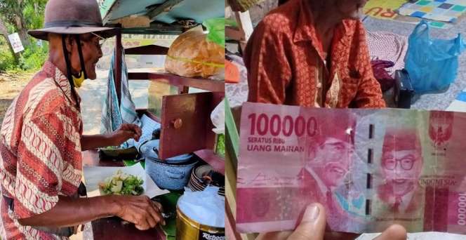 Cerita Miris Kakek Penjual Gado-Gado Dibayar Pakai Uang Rp100 Ribu Mainan
