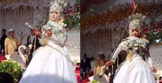 Resepsi Pernikahan Antimainstream, Pengantin Wanita Atraksi Jadi Mayoret