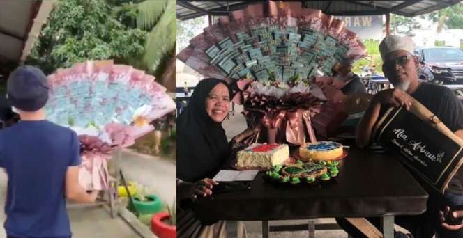 Anak Kerja di Warung Hadiahi Buket Bunga dari Uang, Ibu Terharu dan Menangis