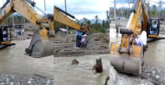 Taruhan Nyawa, Pelajar Sigi Seberangi Sungai Pakai Alat Berat