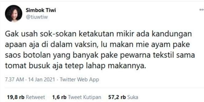 Sebut Saos Botolan dan Tomat Busuk, Cuitan Ini Sindir Orang Takut Divaksin