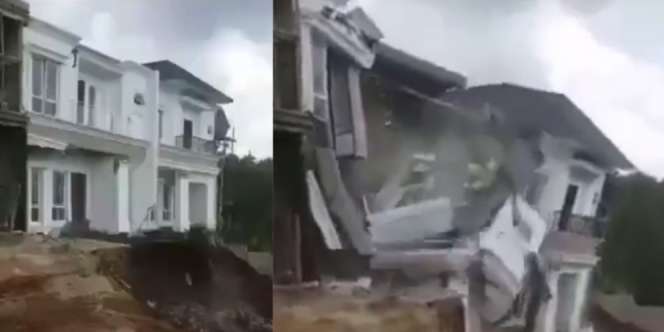 Video Detik-Detik Dua Rumah Mewah di Lampung Roboh