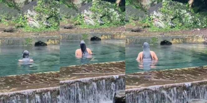 Sosok Seksi Berambut Panjang Berendam di Kolam, Endingnya Bikin Netizen Melongo