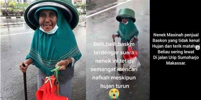 Viral Nenek-Nenek Jualan Baskom di Tengah Guyuran Hujan, Bikin Menangis Lihatnya