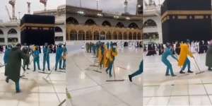 Atraksi Cleaning Service Bersihkan Genangan Air di Kabah Bikin Takjub