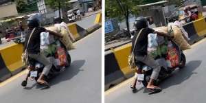 Viral Bapak-bapak Bawa Belanjaan Pakai Motor, Sampai Kehabisan Tempat Duduk