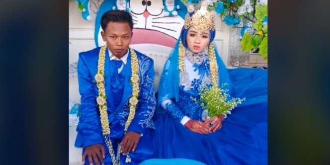 Viral Pernikahan Unik Tema Doraemon, Ekspresi Mempelai Pengantin Bikin Salok