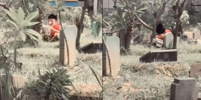 Cerita Haru Bocah Cilik Ziarah Makam Sendirian Sambil Baca Yasin