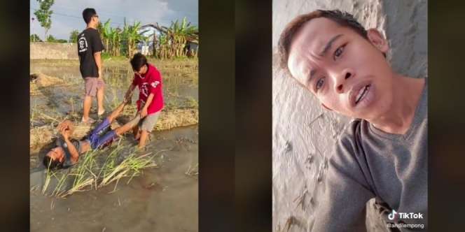 Niat Bikin Konten Estetis Rela Diseret di Sawah, Hasilnya Bikin Ngakak!