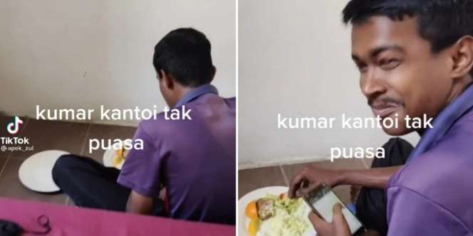 Hormati Teman Berpuasa, Aksi Pria Makan Diam-Diam Ini Banjir Pujian