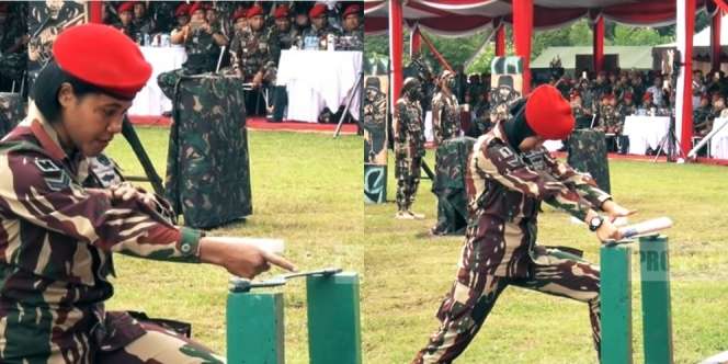 Prajurit Kopassus Perempuan Perkasa, Patahkan Besi Cuma Pakai Satu Jari