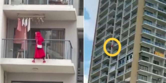 Nekat Menari di Balkon, Wanita Berbaju Merah Ini Jatuh dari Lantai 25