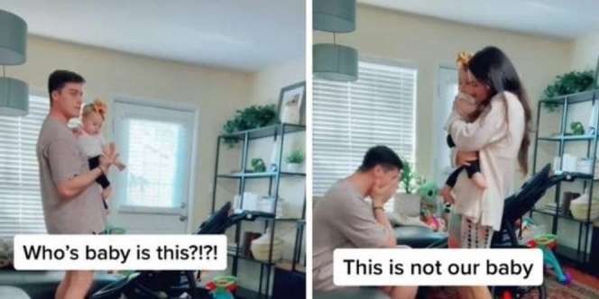 Bikin Deg-degan, Ibu Prank Ayah dengan Tukar Bayi