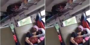 Video Haru Pemuda Tertidur Pulas Dipeluk Sang Ibu di Gerbong Kereta Api