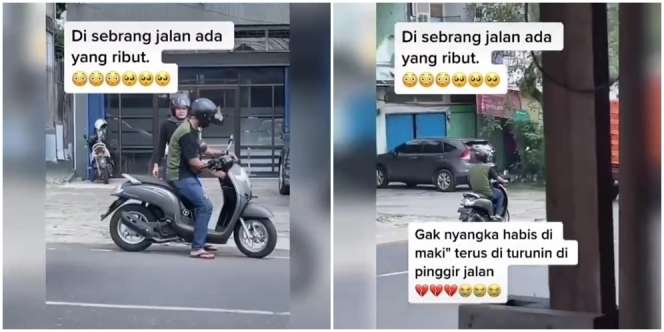 Diduga Habis Cek-Cok, Pria Bermotor Ngeloyor Tinggalkan Wanita di Pinggir Jalan