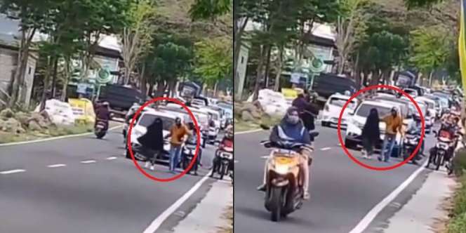 Ngambek dengan Pacar, Aksi Wanita Ini Bikin Macet Jalan
