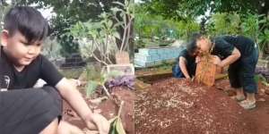 Pilu! Ayah Selalu Bilang Ibunya Tidur, Bocah Ini Coba Bangunkan Saat Ziarah