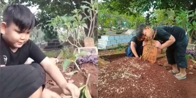 Pilu! Ayah Selalu Bilang Ibunya Tidur, Bocah Ini Coba Bangunkan Saat Ziarah
