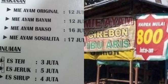 8 Harga Mie Ayam Absurd, Mau Makan Saja Mikir Keras Dulu