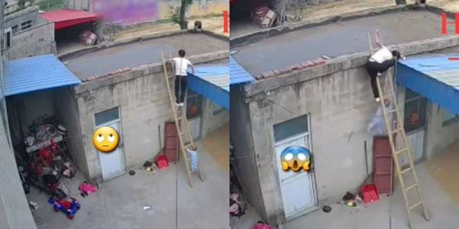 Tegang! Balita Diam-Diam Ikuti Ayah Naik Tangga, Terpeleset Sampai Gelantunngan