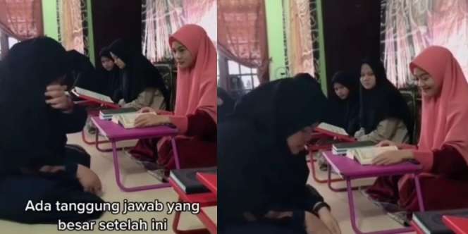 Santriwati Nangis Setor Hafalan Terakhir Alquran, Netizen Salfok Sama Ustazahnya