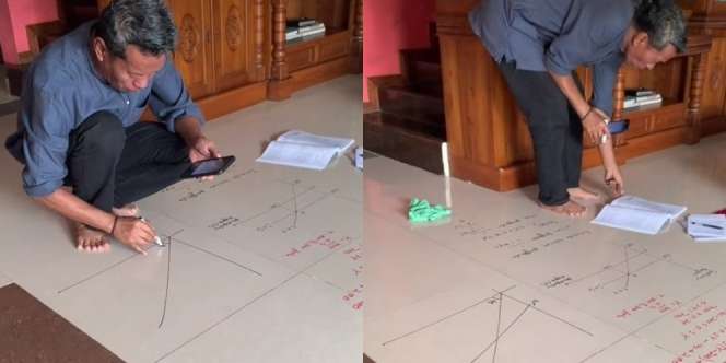 Viral Aksi Guru Menulis Materi Mengajar di Lantai